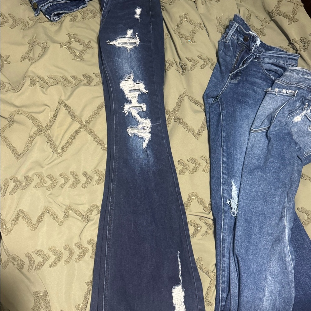 Buckle Dark Blue Distressed Flare Jeans